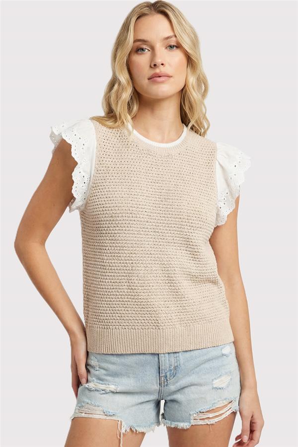 Eyelet Cap Sleeve Sweater Top
