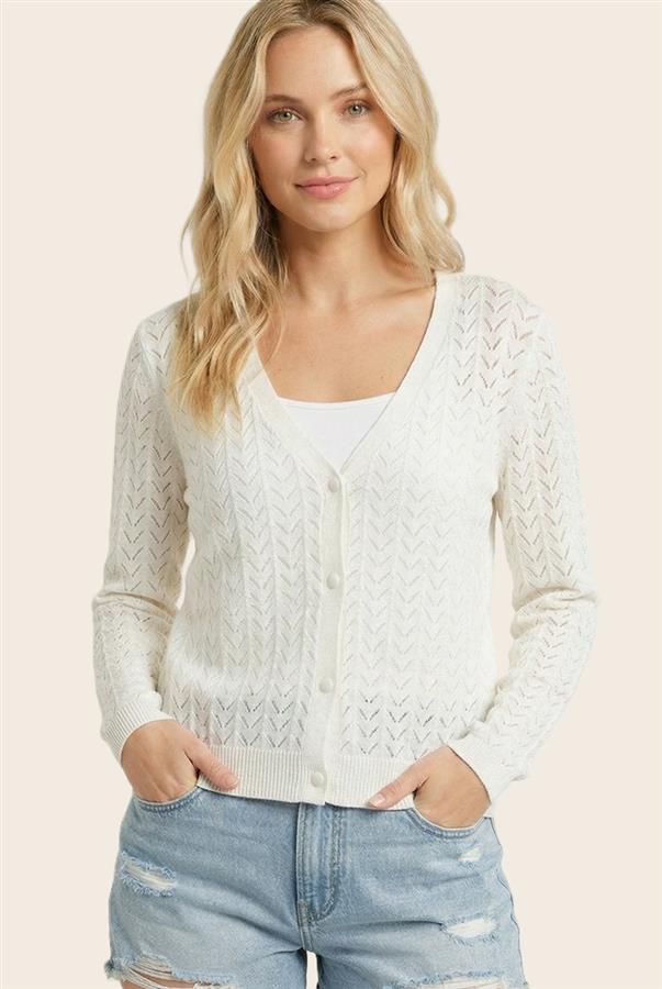 V-Neck Pointelle Cardigan