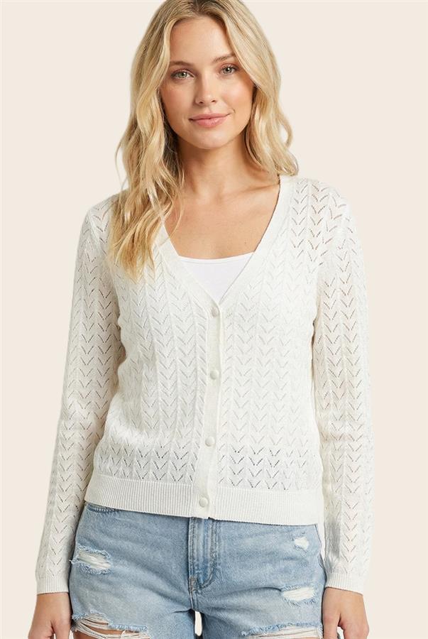 V-Neck Pointelle Cardigan