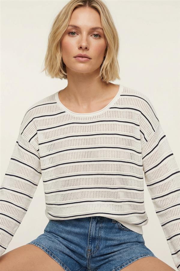 Pointelle Stripe Sweater