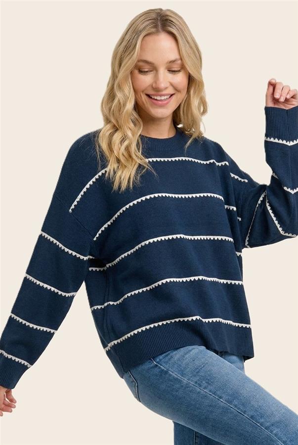 Stitched Striped Sweater