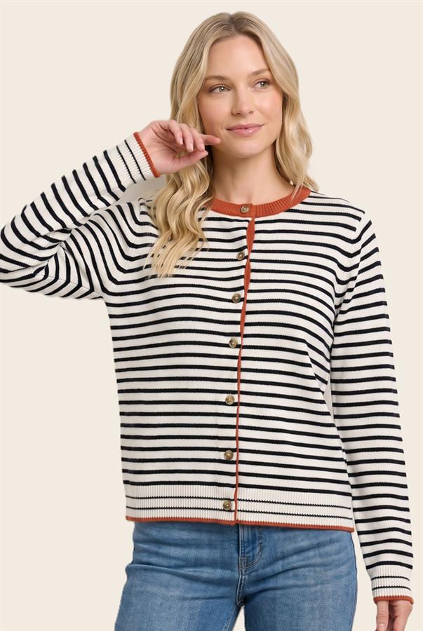 Contrast Accent Striped Cardigan