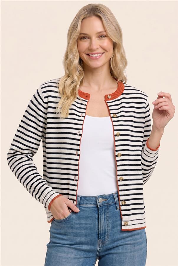 Contrast Accent Striped Cardigan