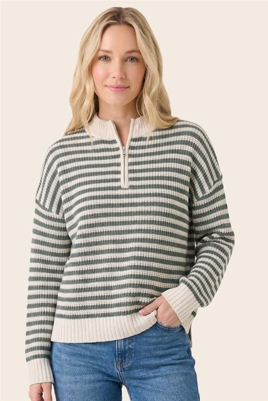 Half Zip Striped Sweater