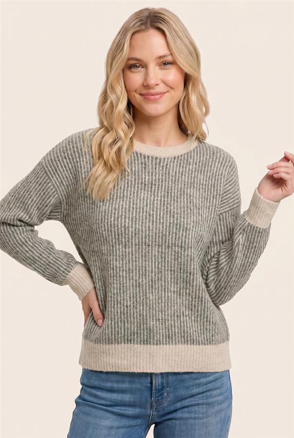 Two Tone Rib Knit Sweater