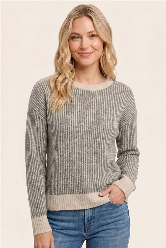 Two Tone Rib Knit Sweater