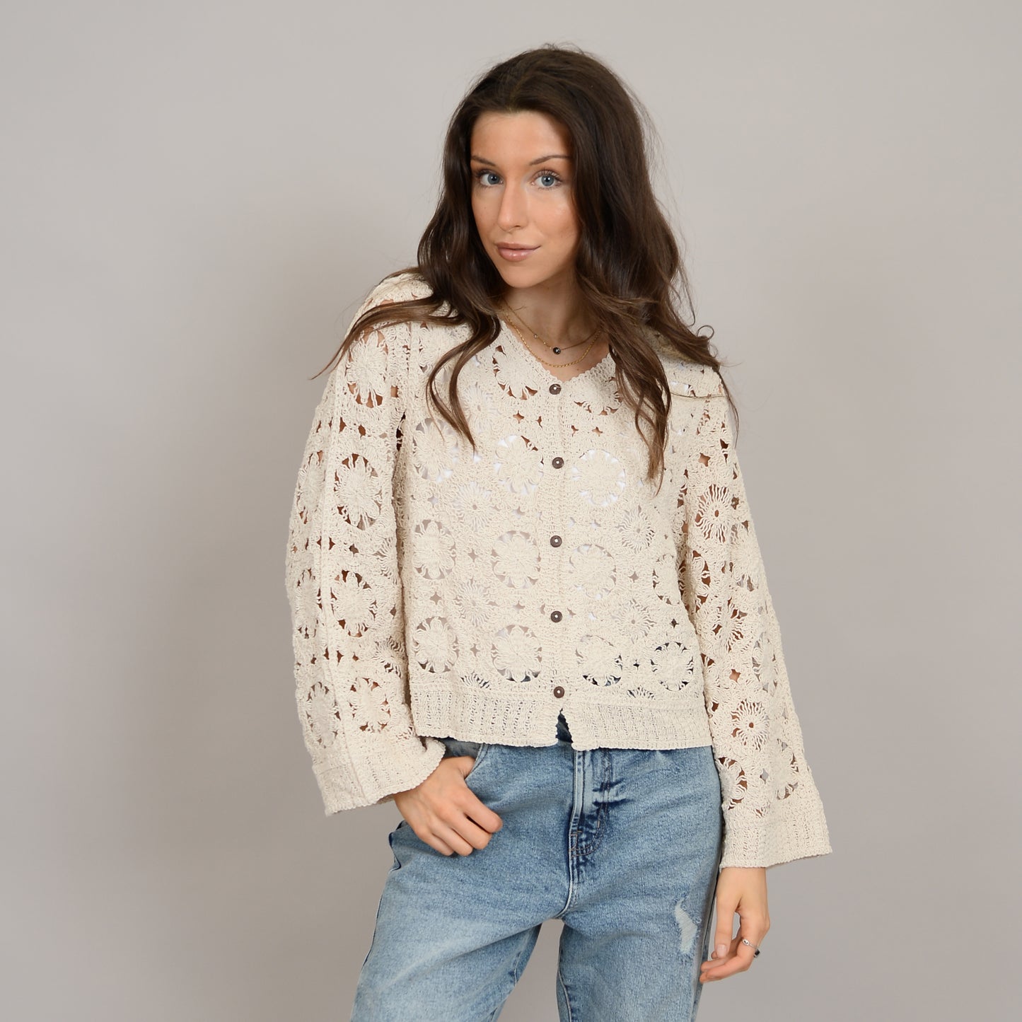 Jiny Button Cardigan - Parchment