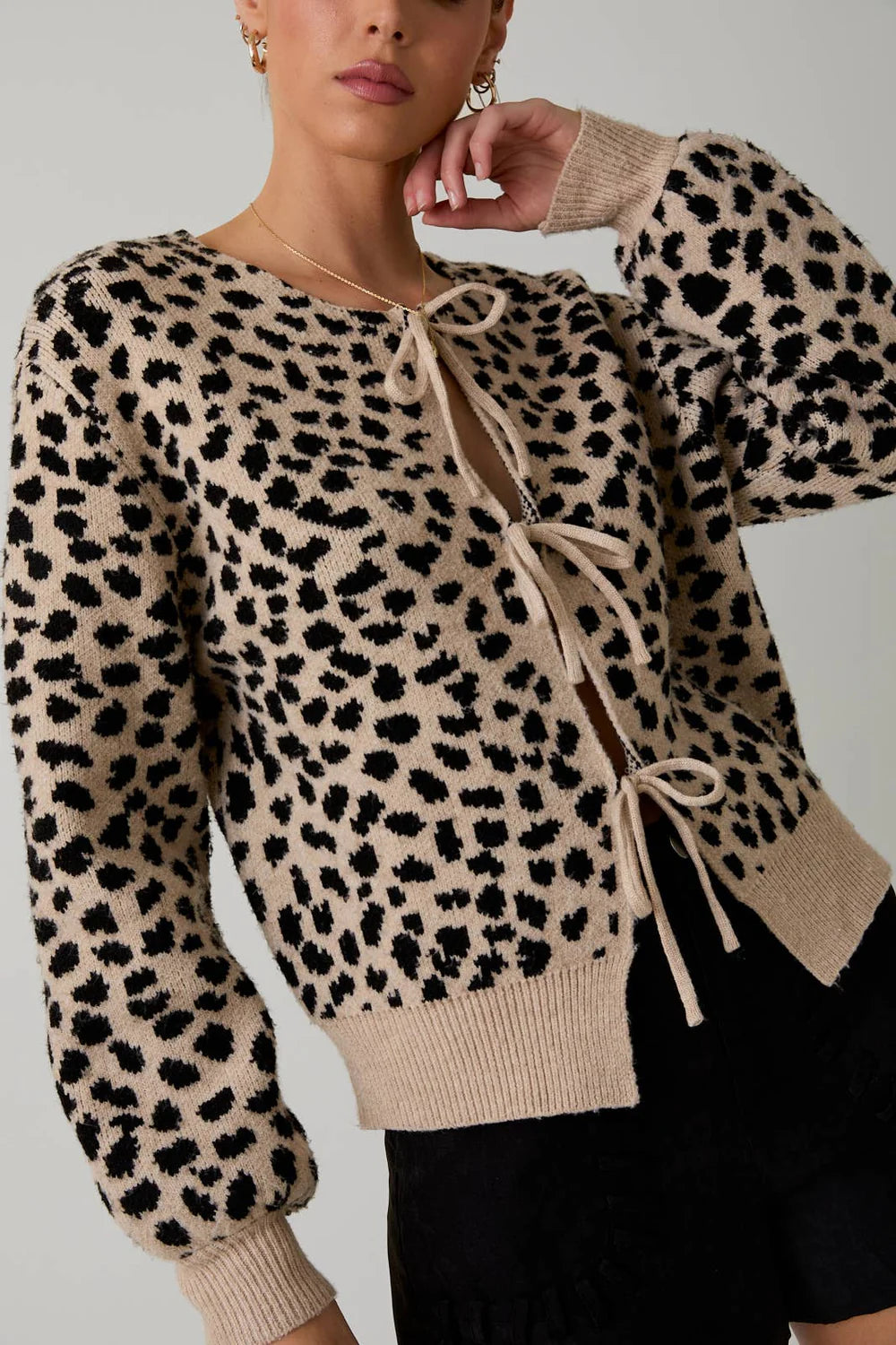Animal Print Front Tie Cardigan