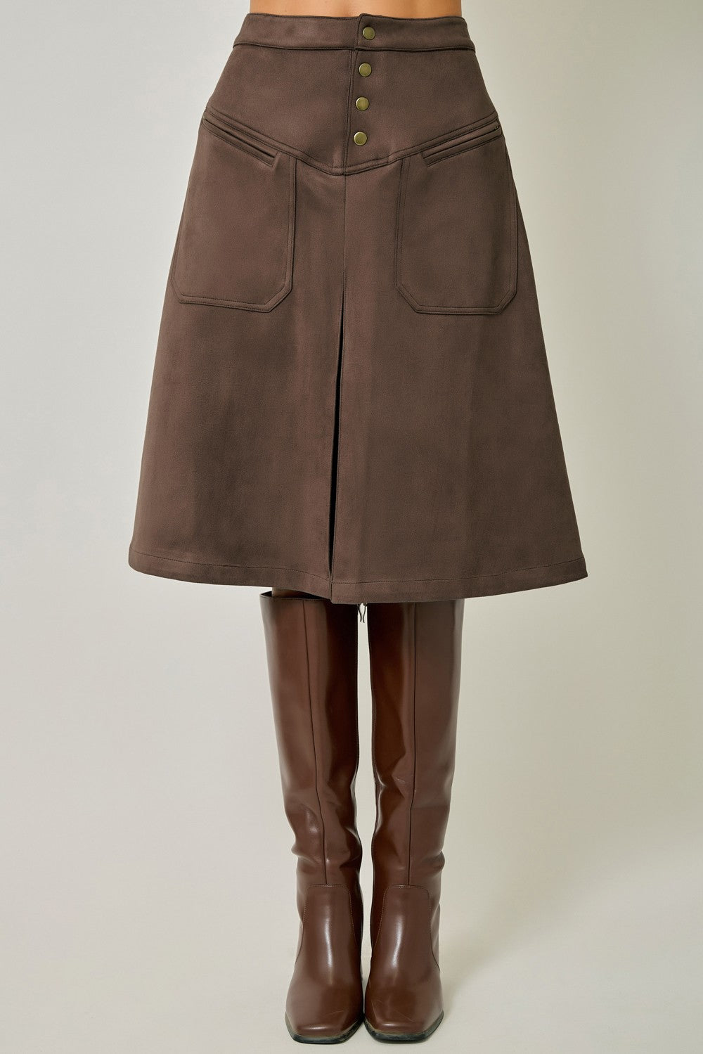 Suede A-Line Skirt - Brown
