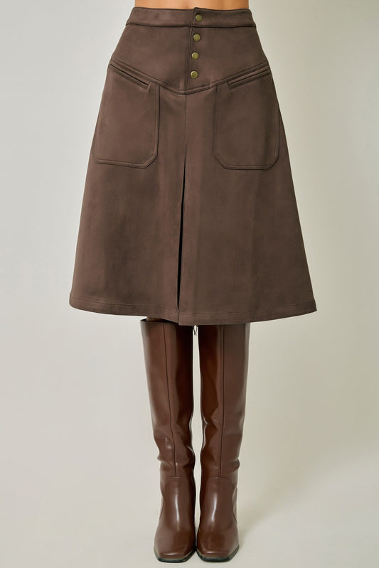Suede A-Line Skirt - Brown