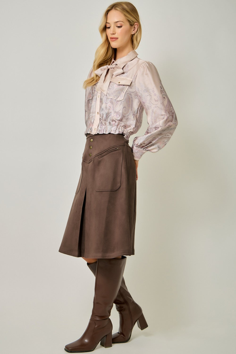 Suede A-Line Skirt - Brown