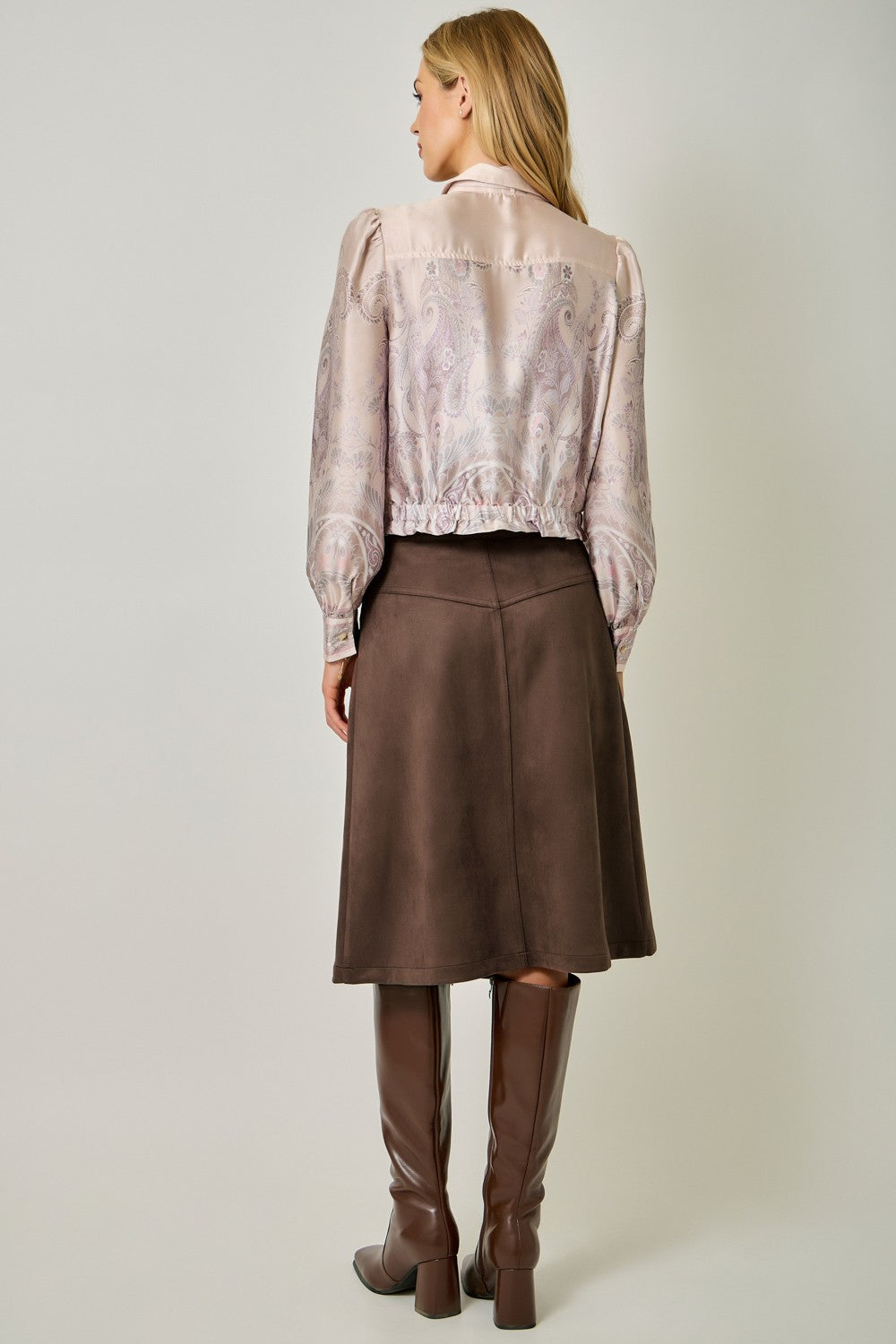 Suede A-Line Skirt - Brown