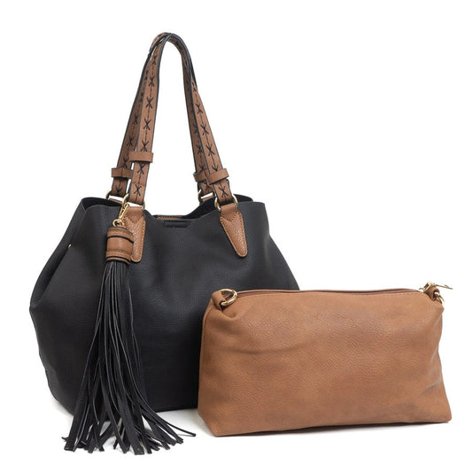 Bag-in-A-Bag Satchel with Tassel - Black