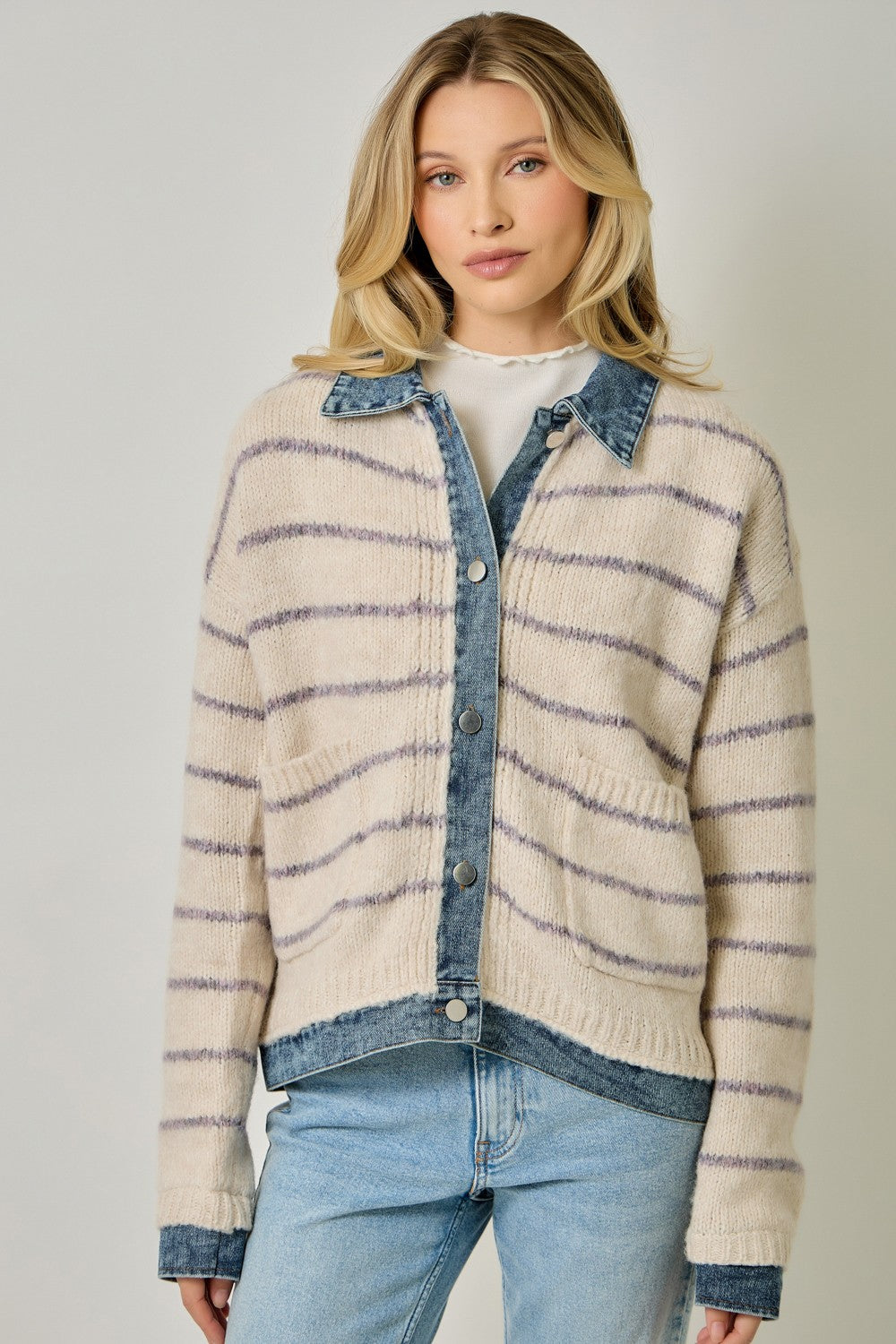 Denim Hem Sweater Jacket