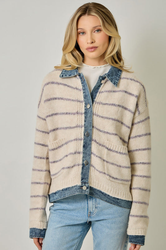 Denim Hem Sweater Jacket