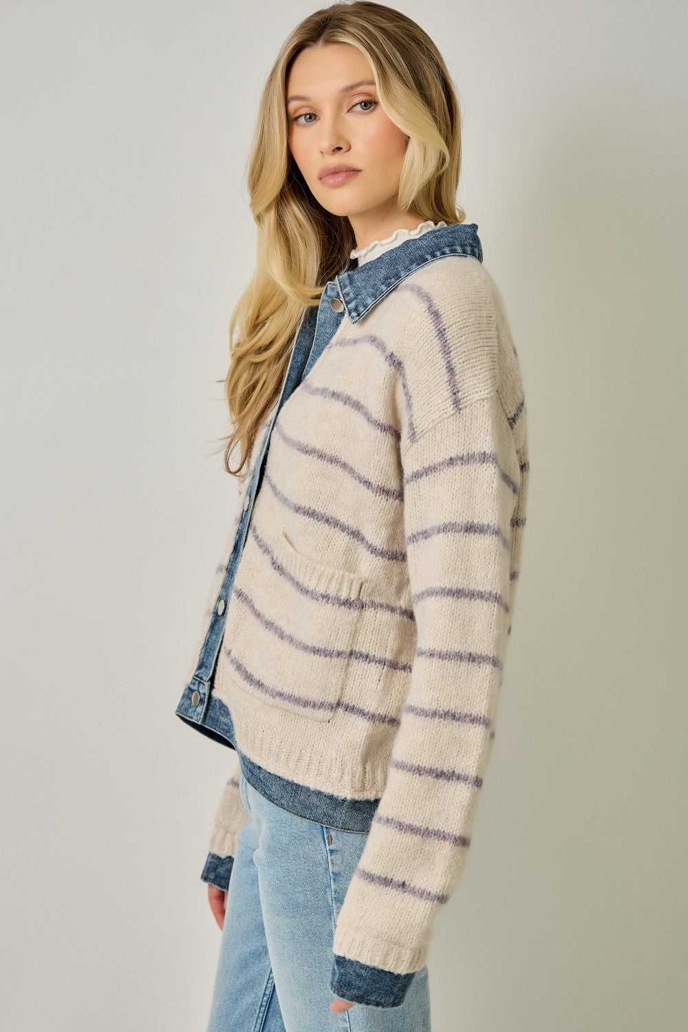 Denim Hem Sweater Jacket