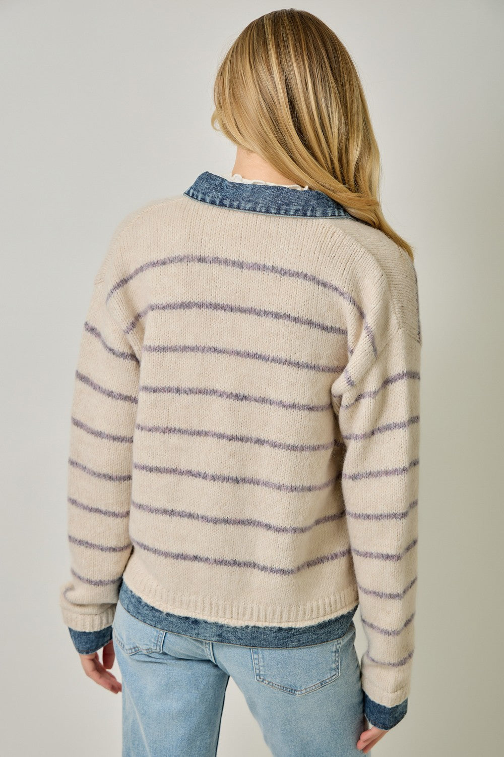 Denim Hem Sweater Jacket