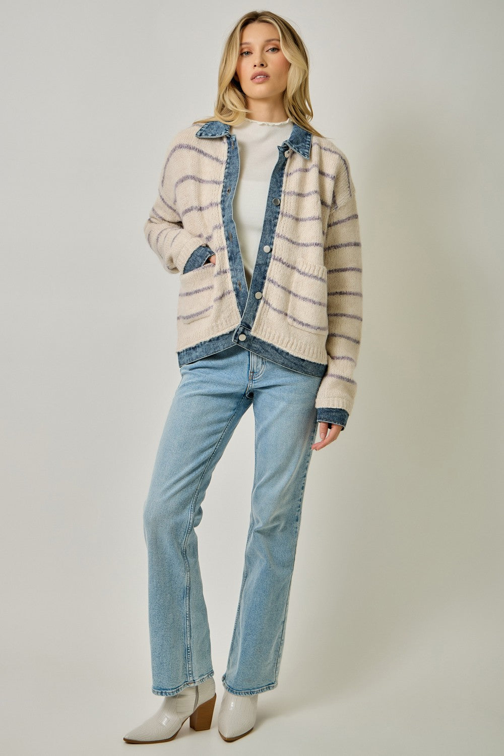 Denim Hem Sweater Jacket