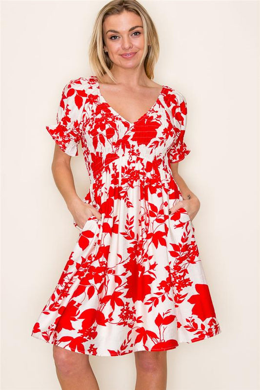 V-Neck Puff Sleeve Dress