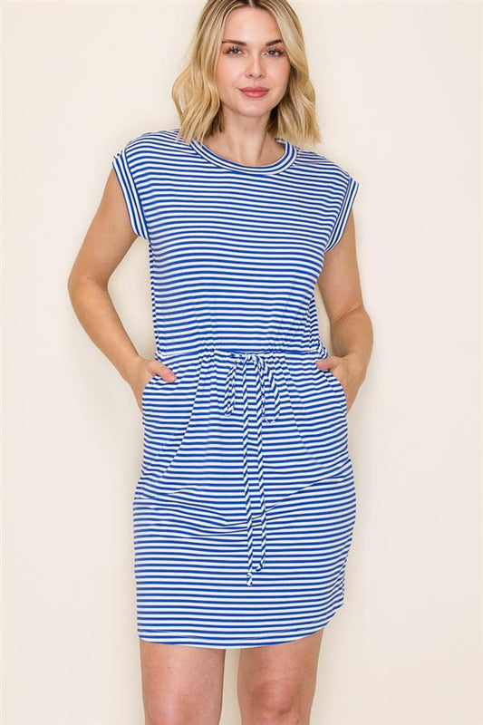 Striped Jersey Drawstring Waist Dress