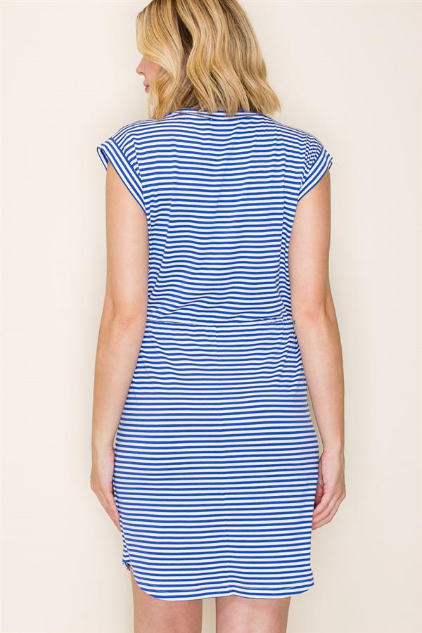 Striped Jersey Drawstring Waist Dress