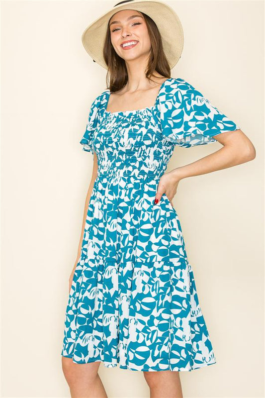 Smocked Top Deo Print Dress
