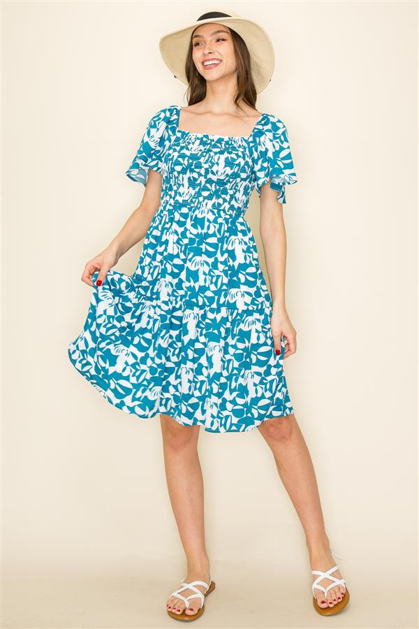 Smocked Top Deo Print Dress