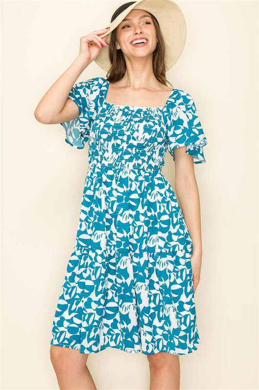 Smocked Top Deo Print Dress