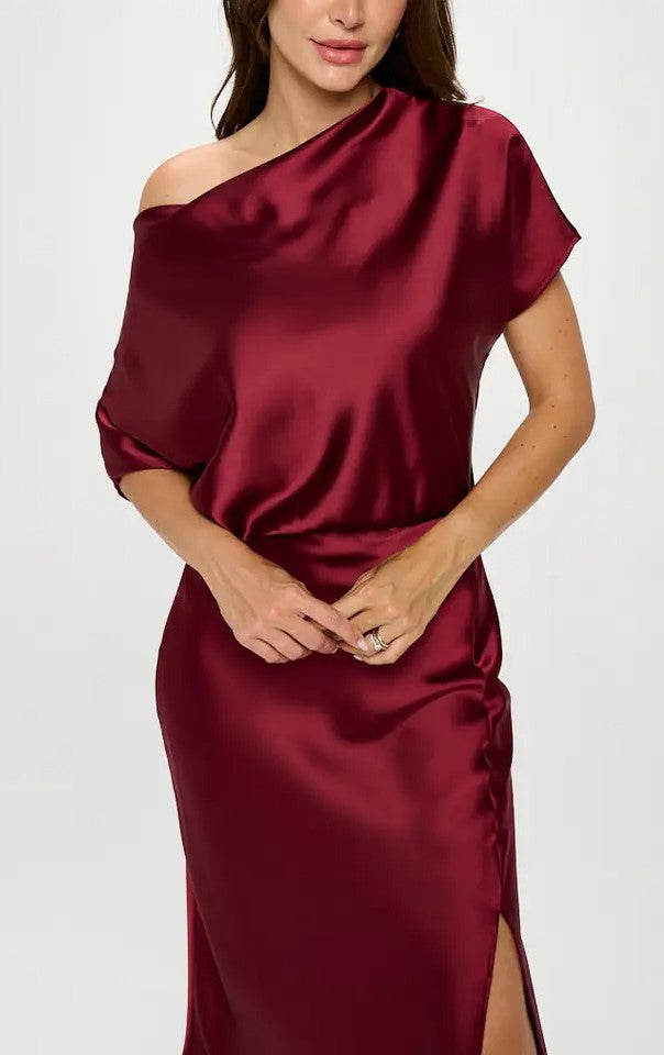 Satin One-Shoulder Dress