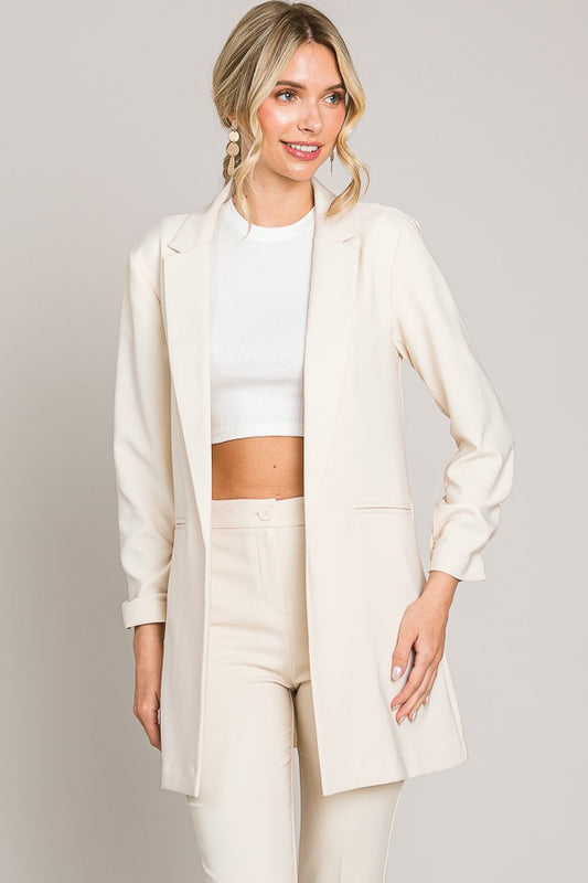 Long Twill Ruched Sleeve Jacket
