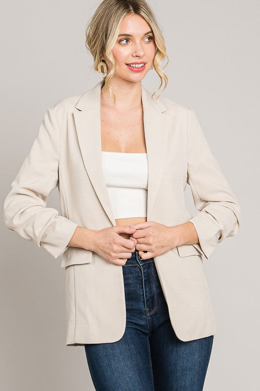 Tweed Ruched Sleeve Blazer Jacket