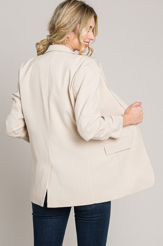 Tweed Ruched Sleeve Blazer Jacket