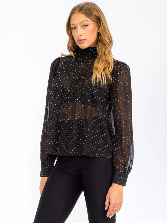 Turtleneck Sheer Shimmer Top