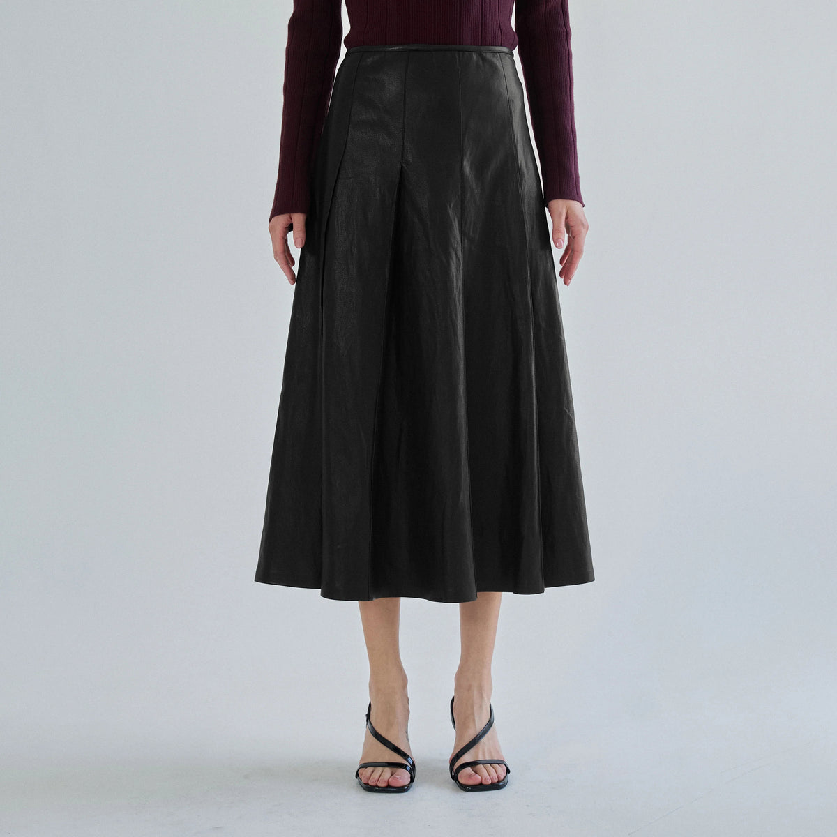 Pleated Vegan Leather Skirt