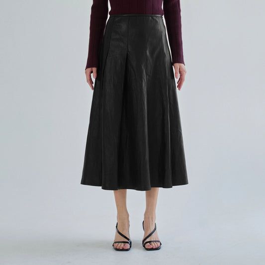 Pleated Vegan Leather Skirt