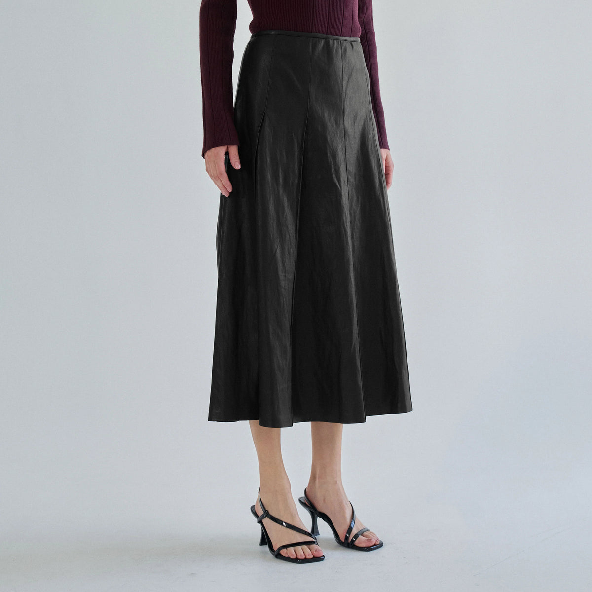 Pleated Vegan Leather Skirt