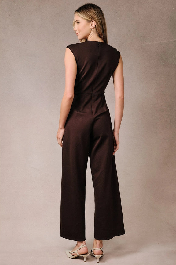 Split Neck Cap Sleeve Jumpsuit