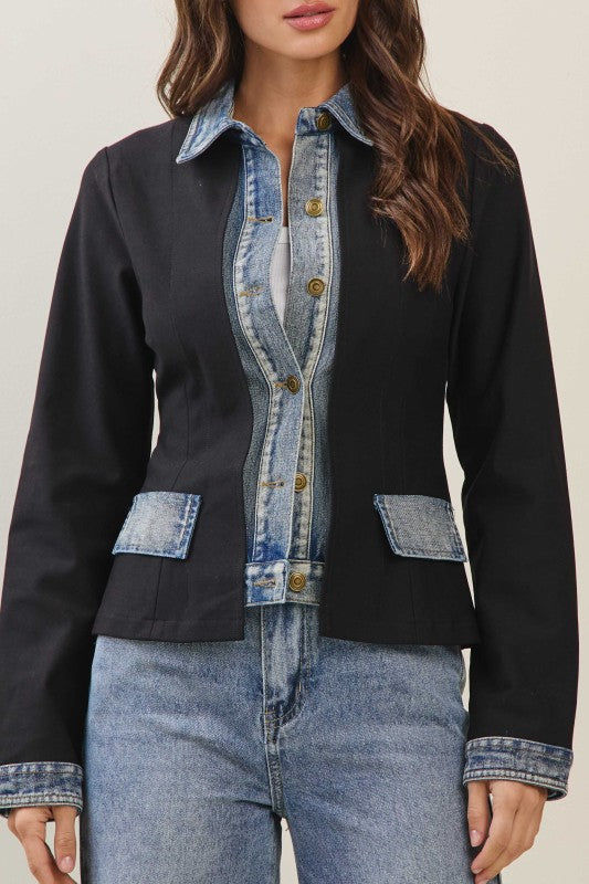 Contrast Denim Blazer