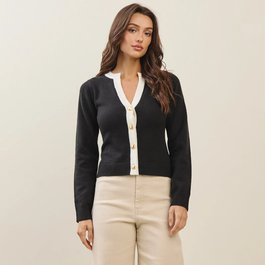 Contrast Button Up Cardigan