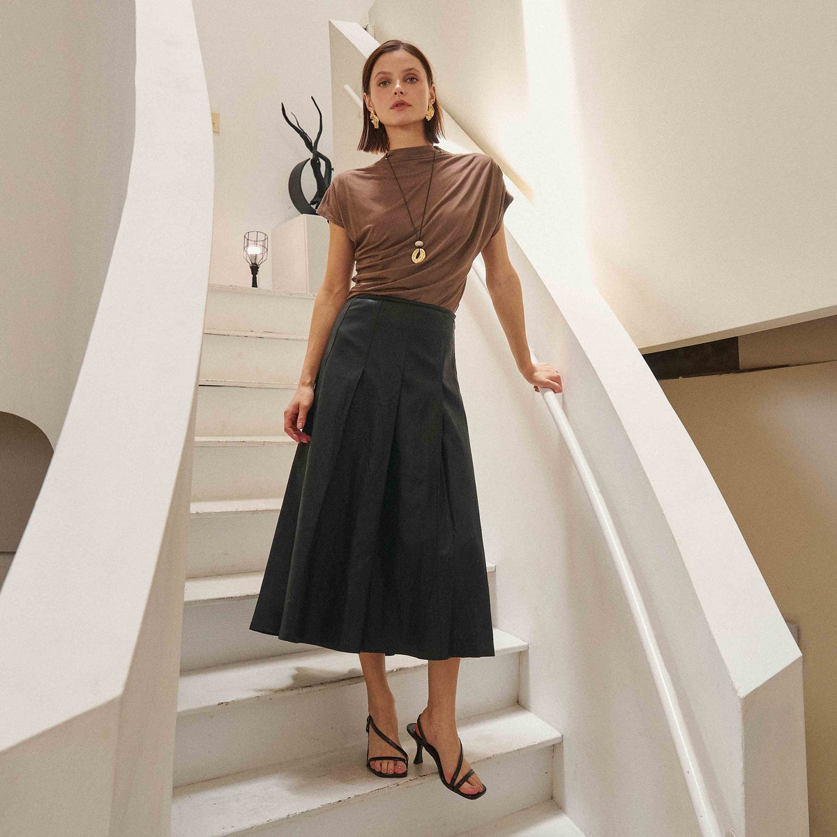 Pleated Vegan Leather Skirt