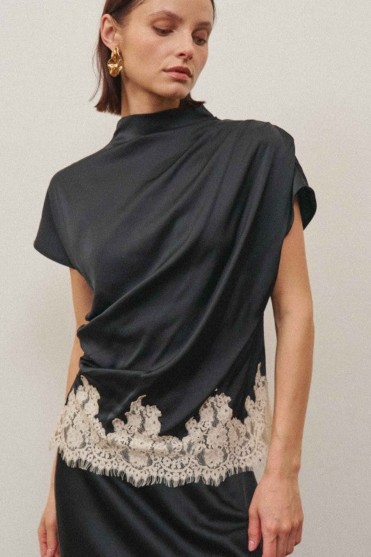Lace Trim Satin Top