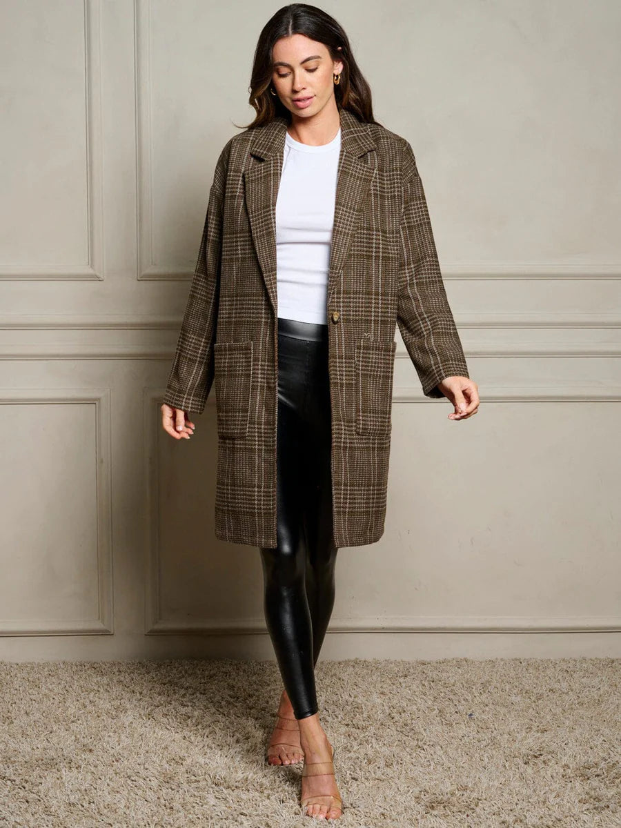 Long Sleeve Plaid Coat