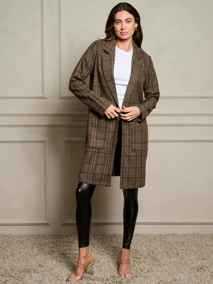 Long Sleeve Plaid Coat