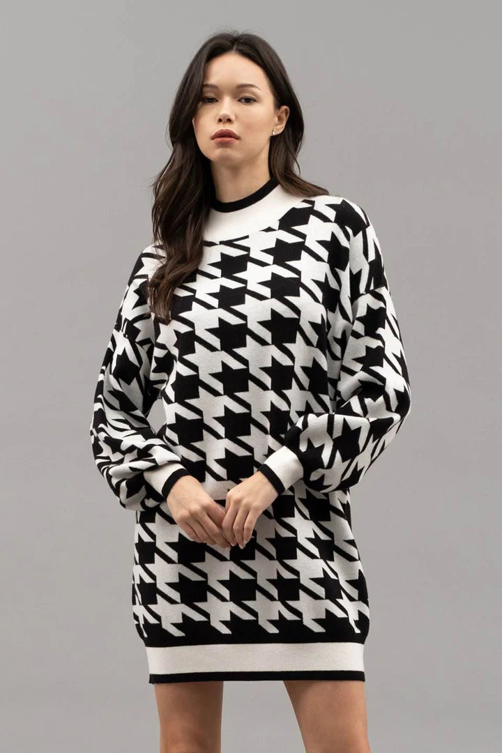 Houndstooth Sweater Dress