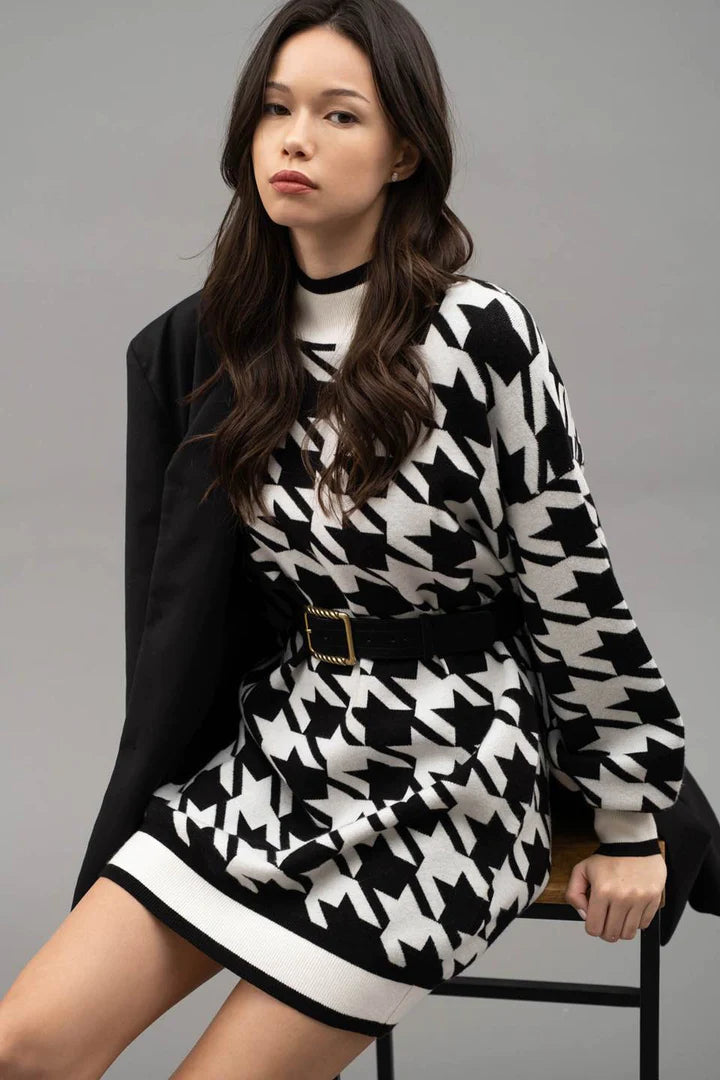 Houndstooth Sweater Dress