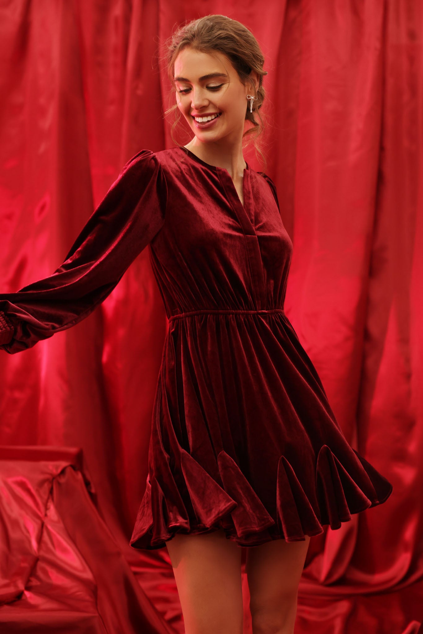 Velvet Split Collar Dress