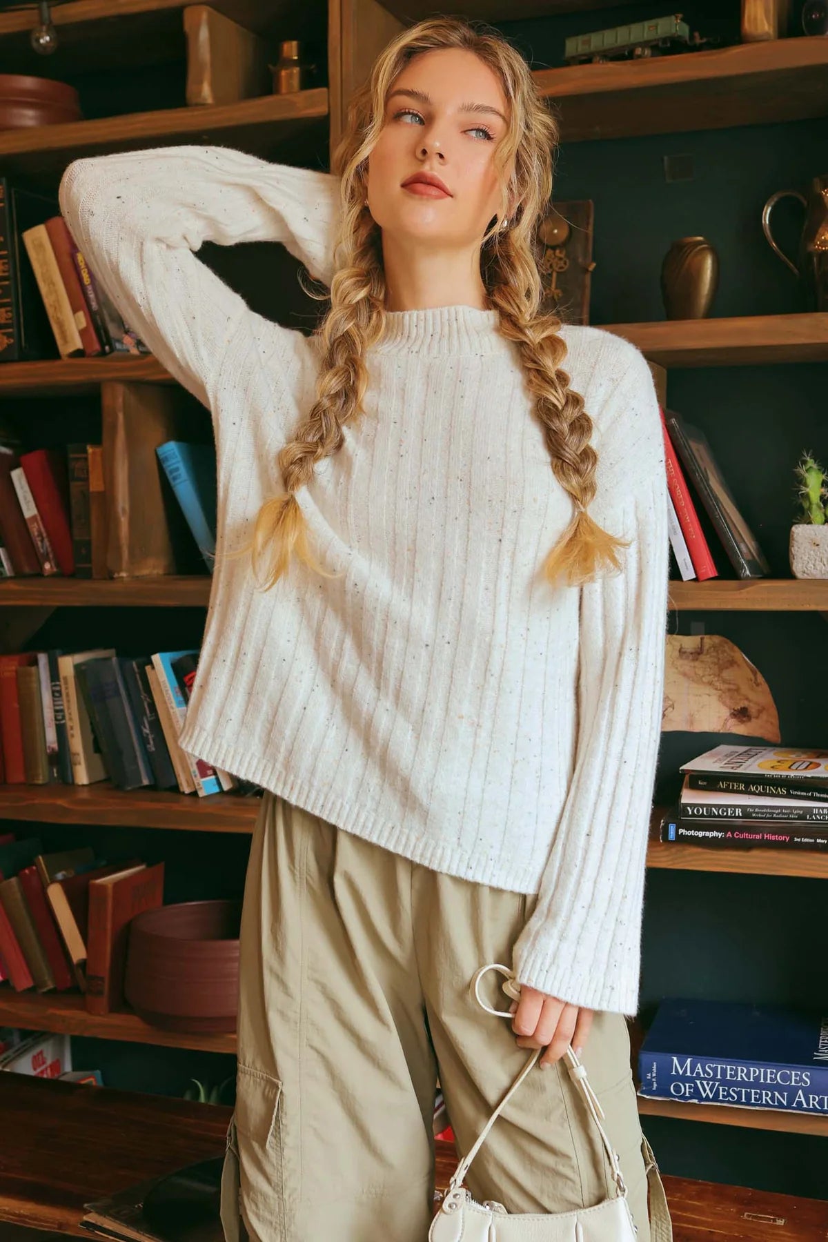Mock Neck Striped Sweater