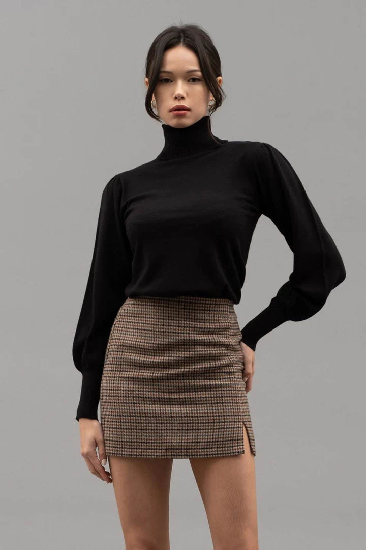 Knitted Turtle Neck Top - Black