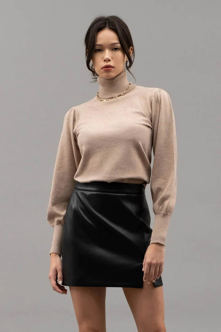 Knitted Turtle Neck Top - Taupe