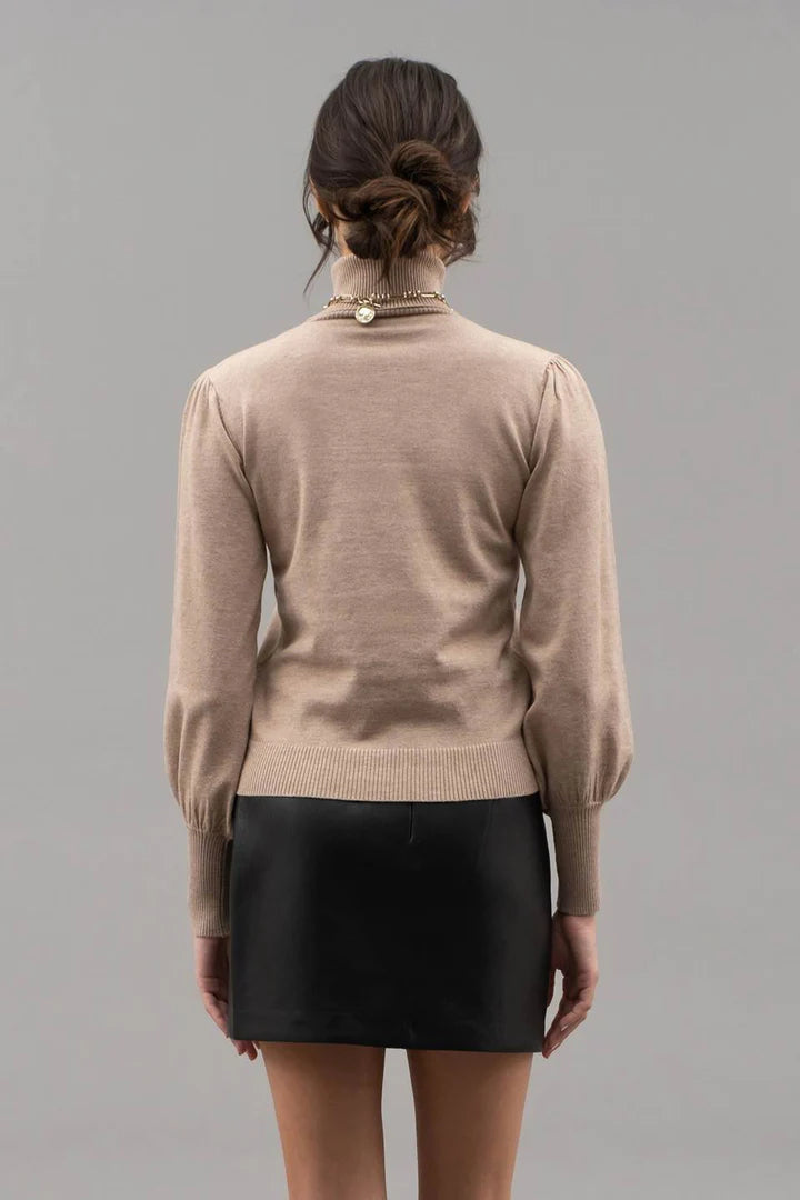 Knitted Turtle Neck Top - Taupe